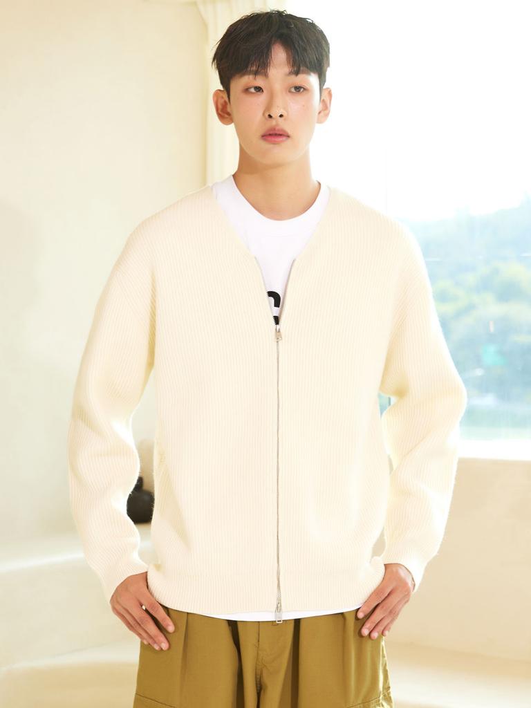AYIHOLIC CASHMERE Double Zip Ribbed Y-Cardigan Ivory #3Color
