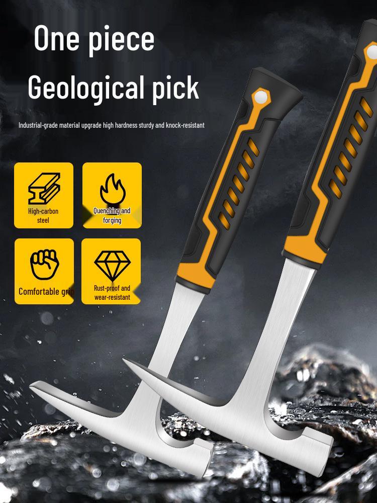 Geological Rock Hammer with Pointed and Flat Heads for Quarry, Mining, and Mountaineering