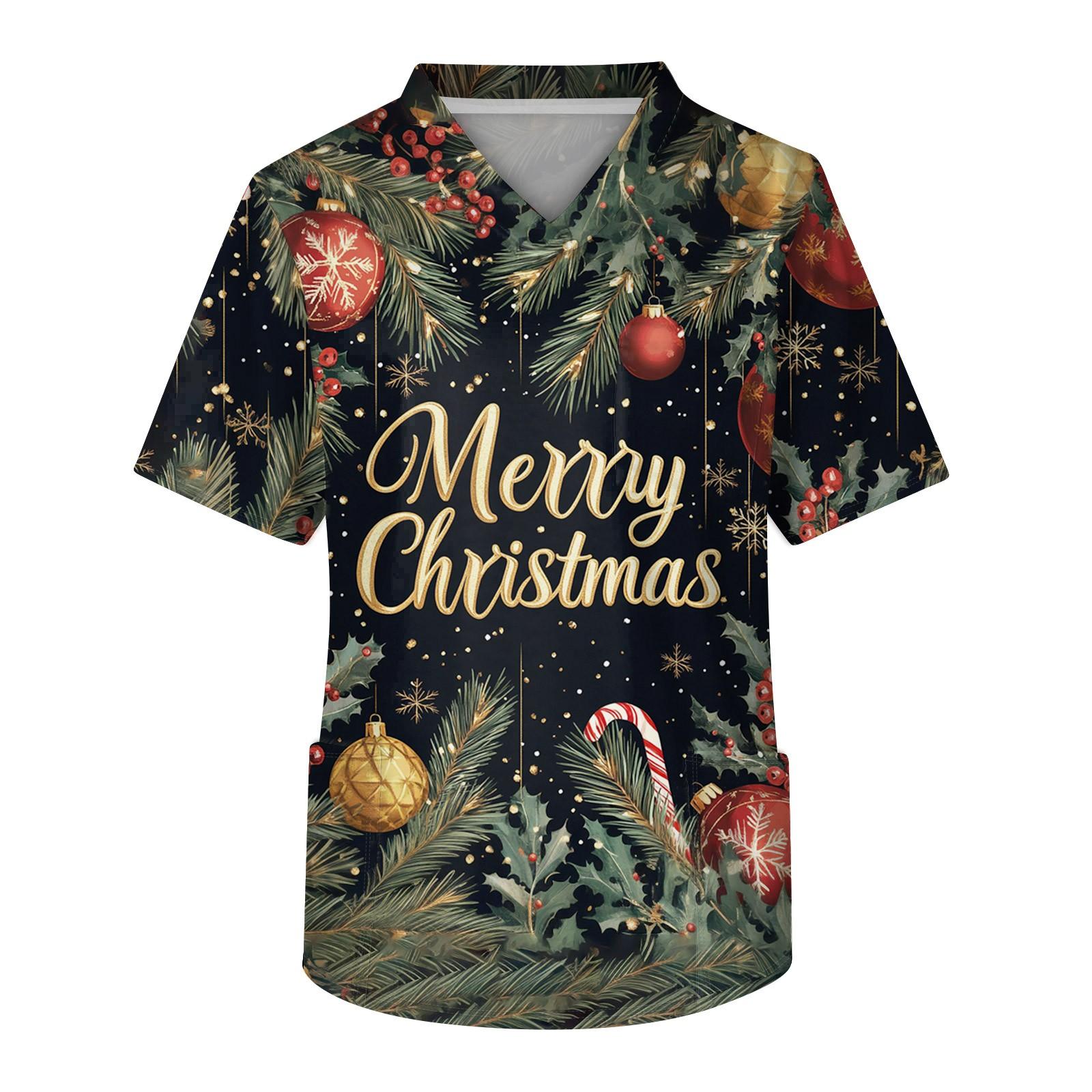 

Мужской топ с коротким рукавом, V-образным вырезом, рождественским принтом и нагрудным карманом L