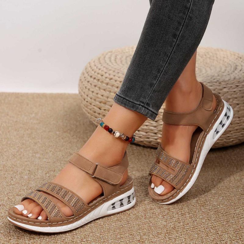 Sandale de vară pentru femei Noua modă Nouă platformă cu vârf deschis Sandale cu pană pentru femei Pantofi de plajă ocazional în aer liber Sandale de damă cu diamant de apă strălucitoare