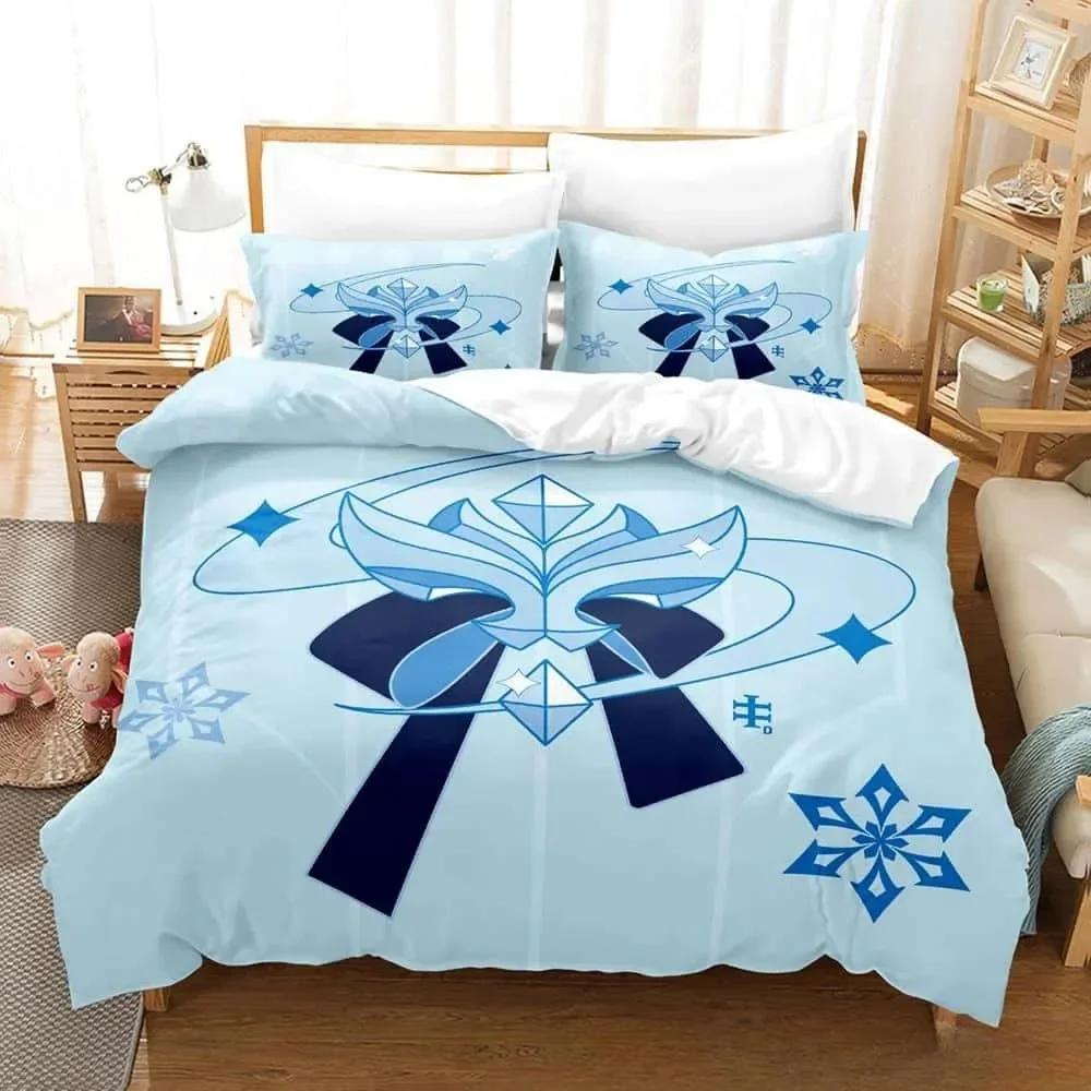 Kawaii Anime Genshin Impact Eula Lawrence Bedding Set Print With Pillowcase Bed Duvet Cover Single Double Queen Super King Size