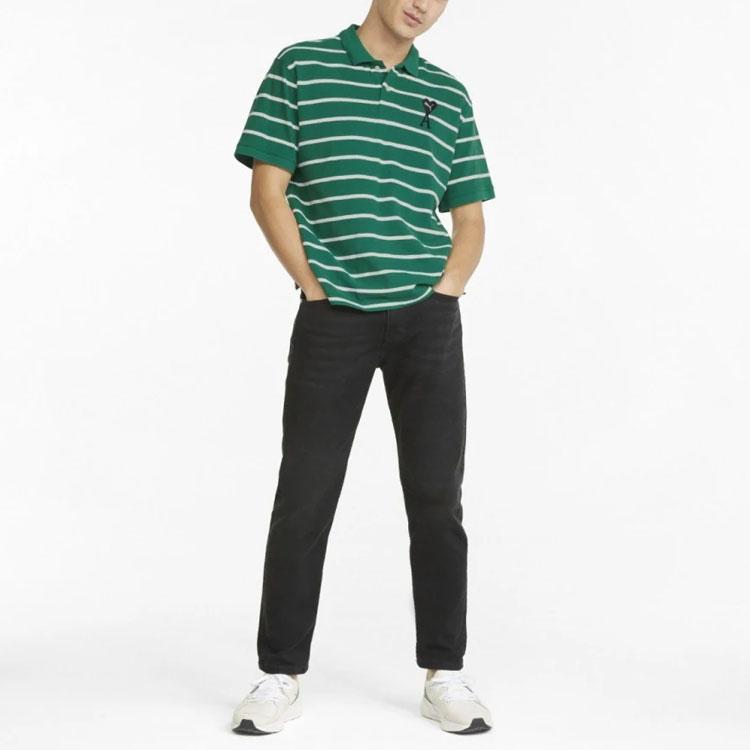 Puma X Ami Collaboration SS22 Heart Logo Contrast Stripe Short Sleeve Polo Shirt Men Tops Light-Green 534067-96