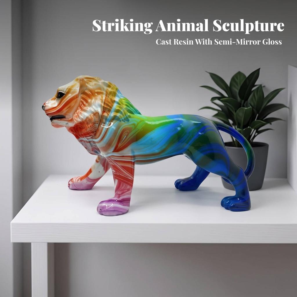 Lion Figurine Decorative Animal Ornament Glossy for Office