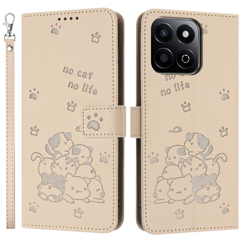 For Honor X7c 4G/Play 60 Plus 5G/200 Smart 5G/Play 9T Case with Strap Cats Imprint Leather Wallet Phone Cover