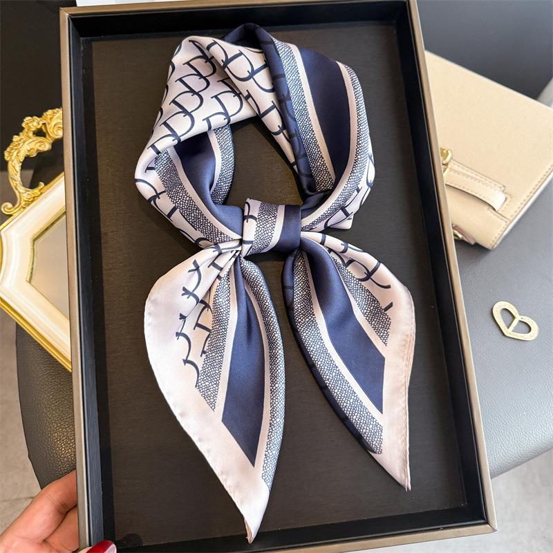 Premium silk scarf scarf female alphabet simulation silk printing sunscreen shawl neck headscarf color matching square scarf feeling small square sc