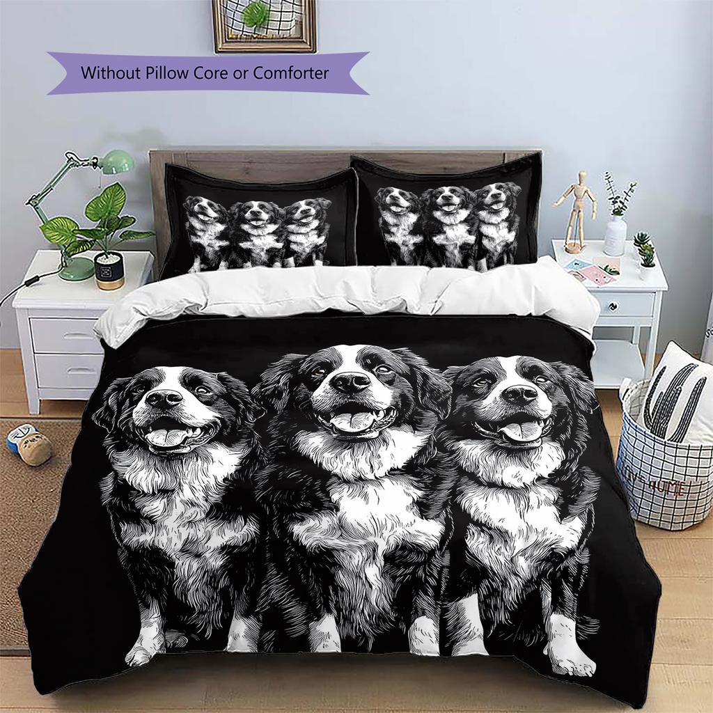 Black Bernese Mountain Dog Pattern Bedding Home Decoration Birthday Gift (1 * duvet cover + 2 * pillowcase, without core)