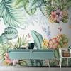 Wallpaper Nordic Hand Painted Green Leaves Flowers Birds Murals Living Room Tv Sofa Bedroom 3d Mural Home Decor