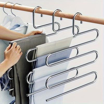 1 stuk 5-laags roestvrijstalen S-vormige ruimtebesparende kastorganizer - Antislip metalen broekhanger die geen strepen achterlaat voor jeans, pantalons en rokken
