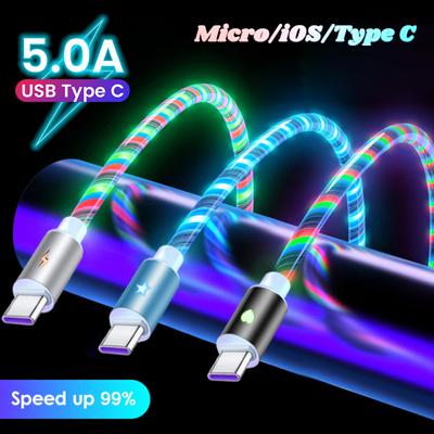 2,4A Flowing Colors LED Glow USB nabíjecí kabel typu C pro Android Micro USB nabíjecí kabel pro iPhone 11 12 pro max Samsung Charge Wire Cord