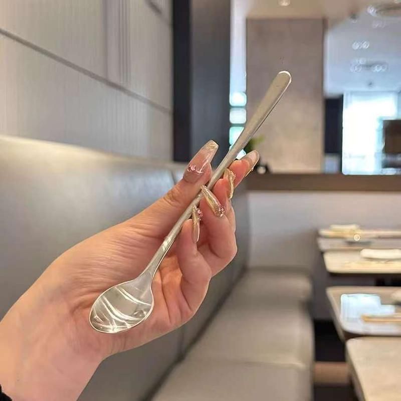 Nerezové kulaté lžíce Síťka Červená Zlatá Večeře Dlouhá rukojeť Míchací Dezertní lžíce Na Kuchyňské Doplňky Gadgets