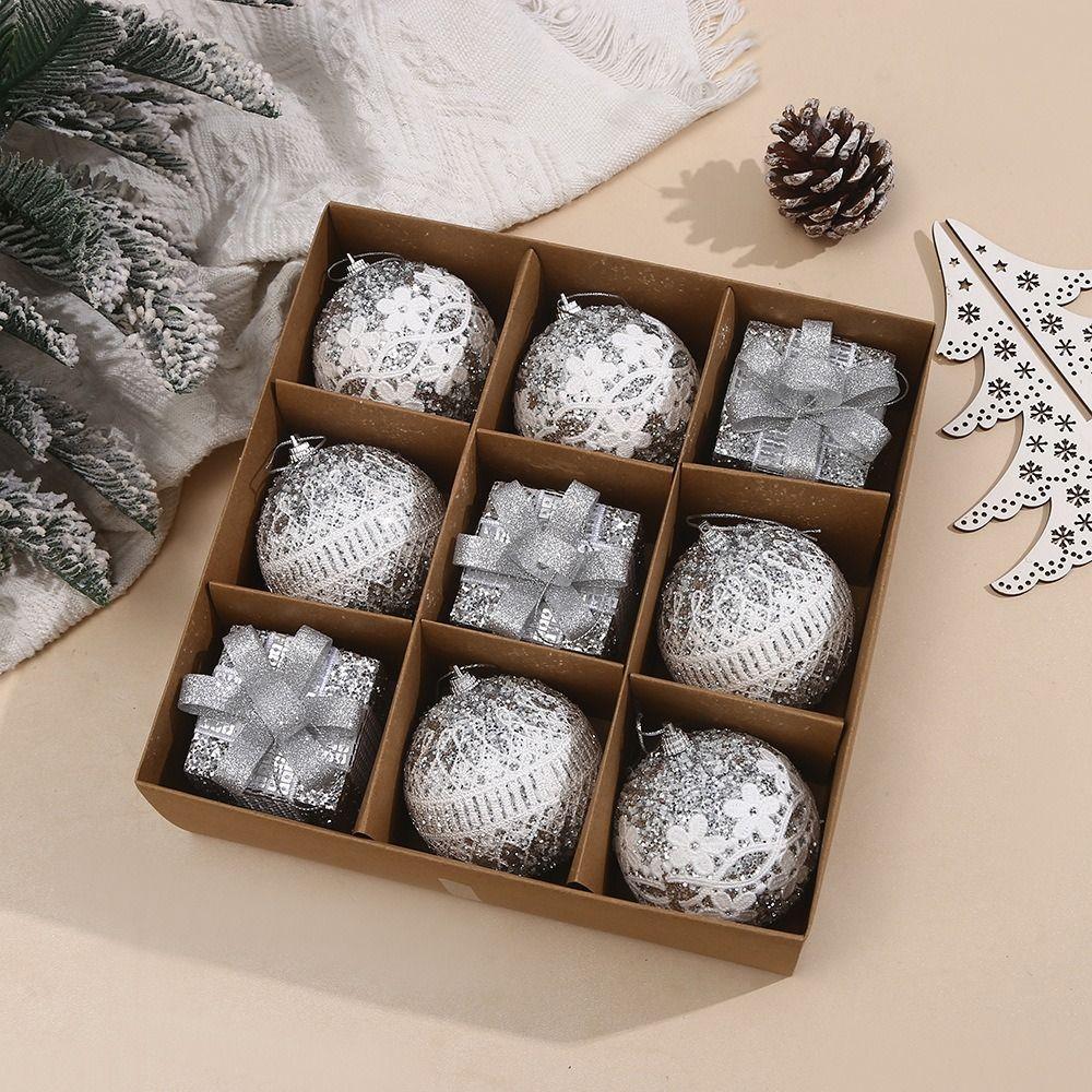 9pcs Glitter Christmas Hanging Balls Shatterproof Xmas Tree Ornaments  Holiday Festival Decor