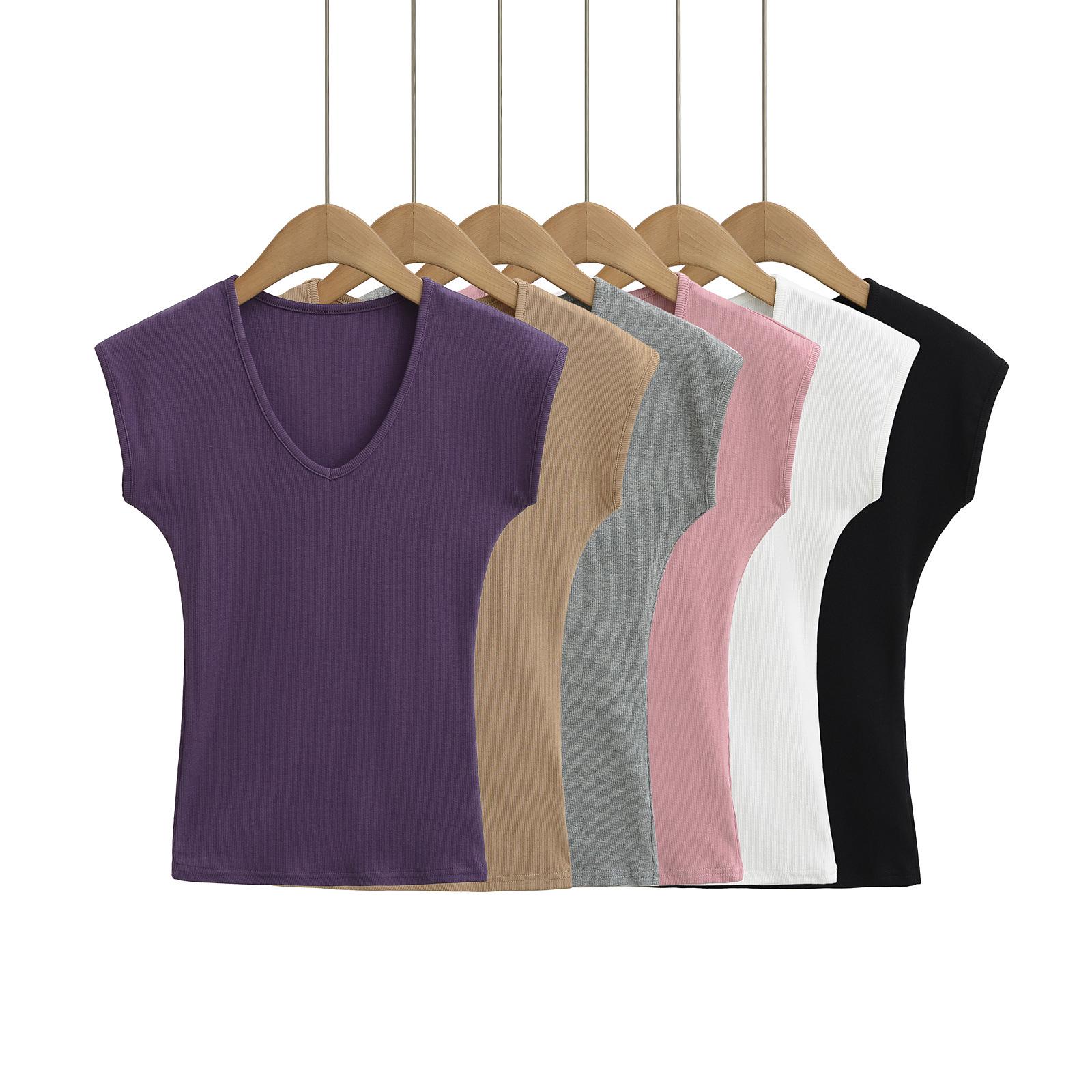 

Women s Summer V-Neck Sleeveless Slim Knit Top Medium розовый