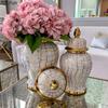 Gold-plated Pattern Ceramic Storage Jar White General Tank Desk Decoration Flower Arrangement Jewelry Jars Cosmetic Containers