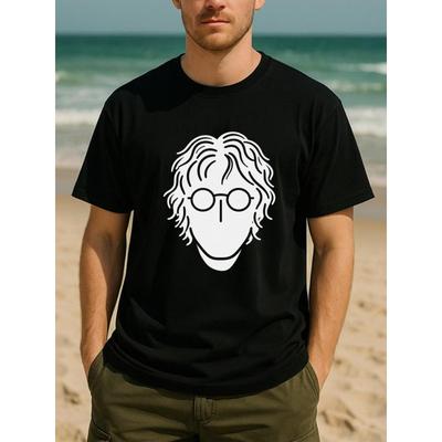 Europäische Größen Vielseitiges Herren-T-Shirt | Einfach und Modisch Musikalischer und Künstlerischer Stil Trendiges Print-T-Shirt für Alle Jahreszeiten
