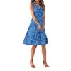 Women's Four Side Stretch Floral Sleeveless V-Neck Waist Cinching Dresses