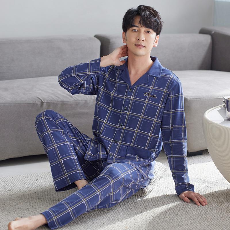 Pajamas Men'S Pure Cotton Spring And Autumn Long-Sleeved Cotton Autumn And Winter Thin Can Be Worn Outside Casual Loungewear Men'S Suit