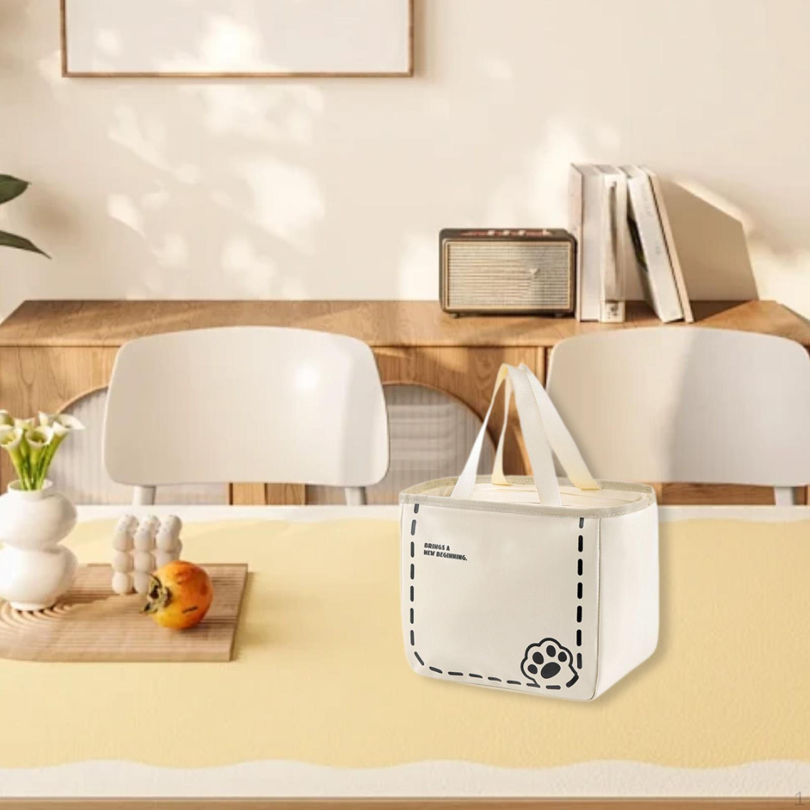 Lunch Box Bag PU Leather Tote Cute Multipurpose Insulated Grocery Shopping for Picnic White Monsters 1563₽