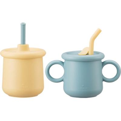 Lock&Lock Littlerub silikonový kelímek na brčko 200ml sada normální typ + výtokový typ, nebesky modrá, žlutá, 1 sada