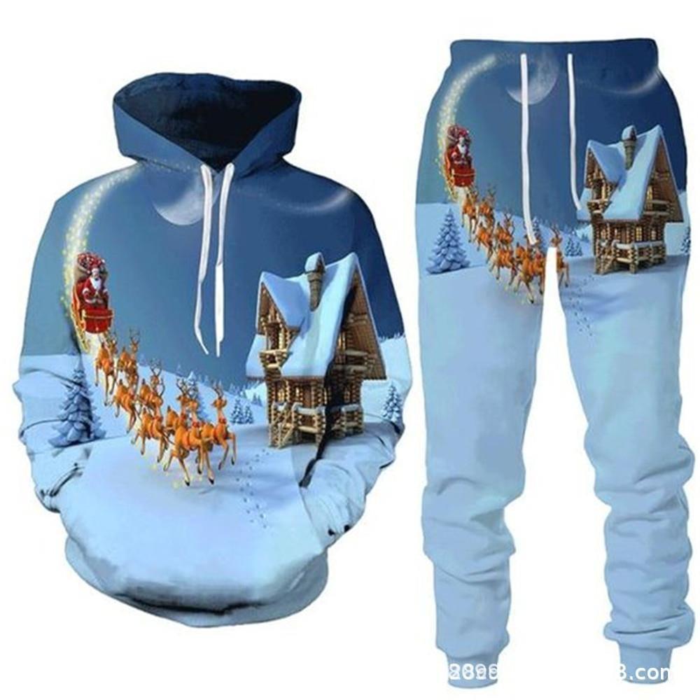 2024 Herbst-Winter 3D-Druck Herren Weihnachts-Kapuzenpullover Sweatshirt Set