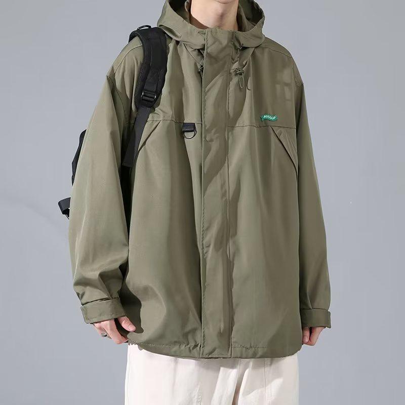 Men's Korean Style Hooded Black Jacket - Spring & Autumn, Trendy Loose Fit Workwear.