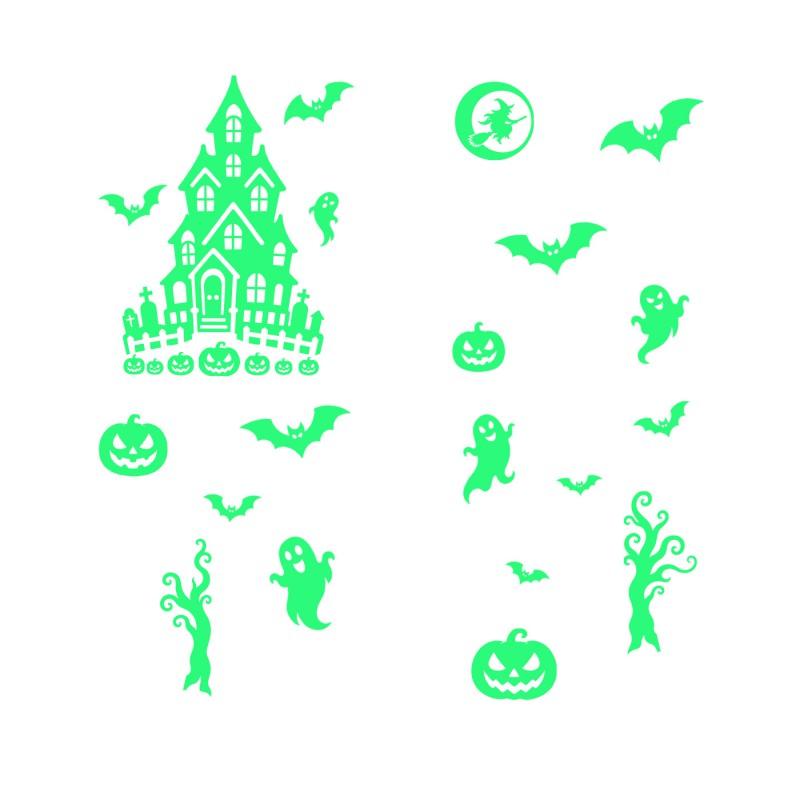 Halloween Decor Fluorescent Static Cling Stickers Ghost Haunted House Glass Decals Party