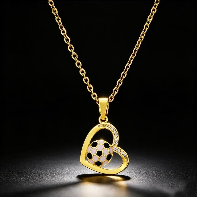 Football Pendant Necklace with Gold Tone Chain and Frame, 41-50 Cm Jewelry Metal Texture for Daily Styling, Game Day Wear and Gifts