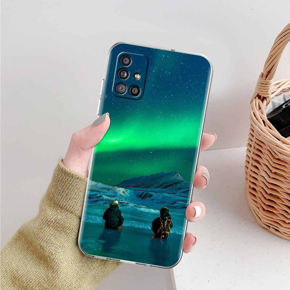 Kryt na telefon Aurora Borealis Pro Samsung Galaxy A51 A71 A21S A12 A11 A31 A41 A52 A32 5G A72 A01 A02S Měkký silikonový průhledný kryt