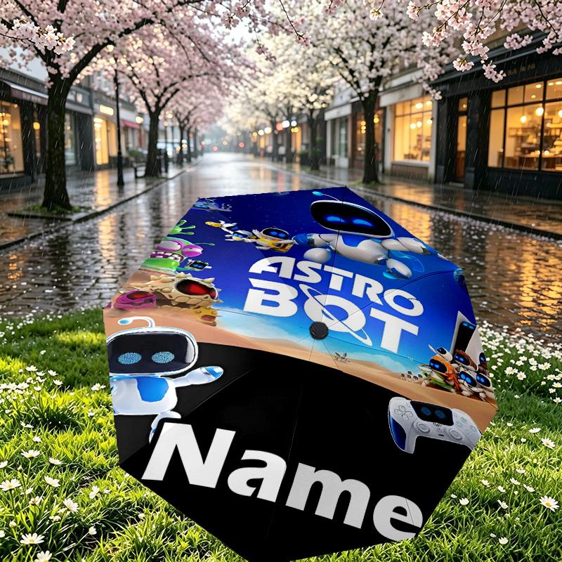 Custom Name Personalized Cosmic Bot Crew Print Umbrella, Auto Open Close, 8‑Rib Sturdy Frame, Commute Camping Hiking Use, Birthday Gift