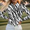 Womens Long Sleeve Golf Polo Shirt Breathable Quick Dry Striped Top Autumn Winter Sports Outdoor Activity