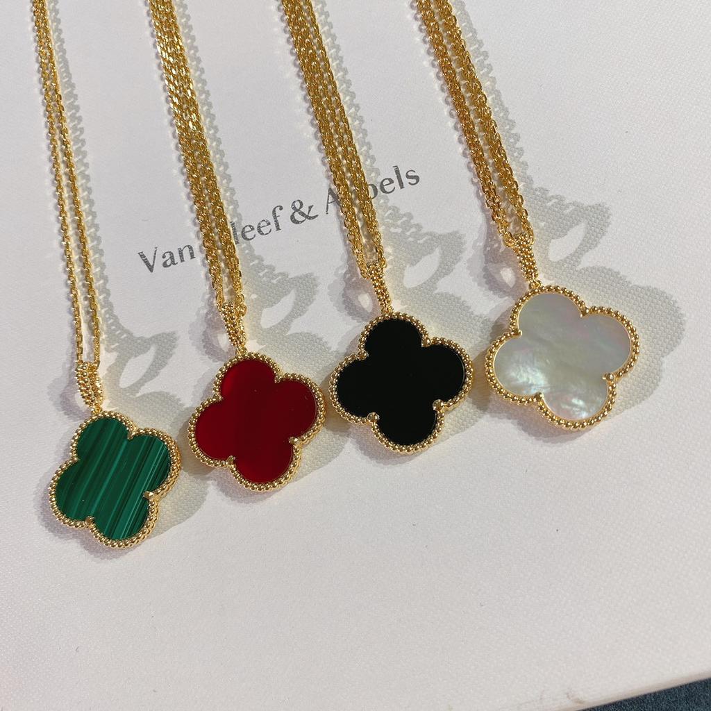 Feines vierblättriges Kleeblatt 25mm Faltbarer Trage Doppelkette Eine Zwei Trage Pulloverkette Damen Leichter Luxus INS Halskette