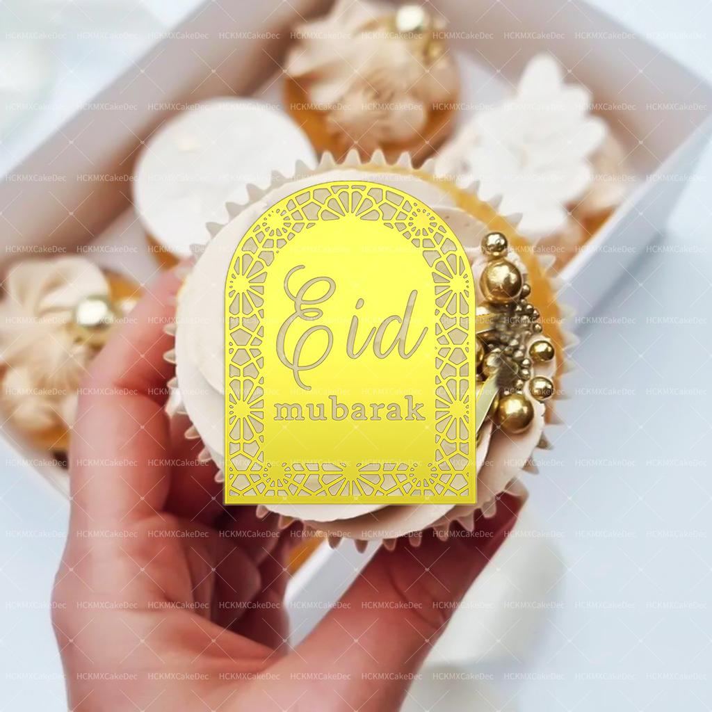 5pcs/10pcs Eid Mubarak Ramadan Kareem Acrylic Cupcake Toppers Mirror Gold Cake Topper Ramadan Mubarak Party DIY Decorations Supp