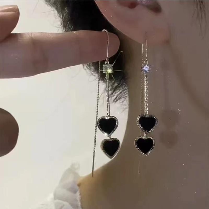 Geometric Long Tassel Heart Square Pendant Drop Earring For Women Shiny Zircon Flower Leaf Earrings Charms Ear Line Jewelry