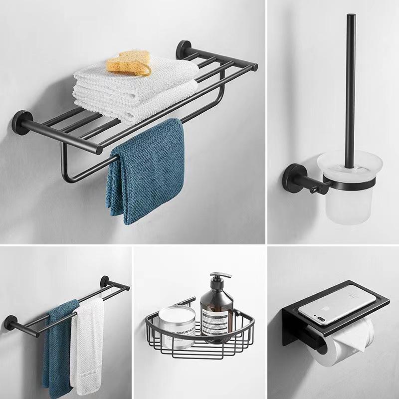 6PCS Stainless Steel Bathroom Storage Rack Set Towel Rack Toilet Paper Toilet Cleaning Brush Soap Holder Bathroom Accessory Set