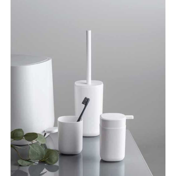 WENKO WC kartáč Davos, uzavřený design, Černý WC kartáč, Plast bez BPA, Ø 9,5x35 cm, Matná bílá