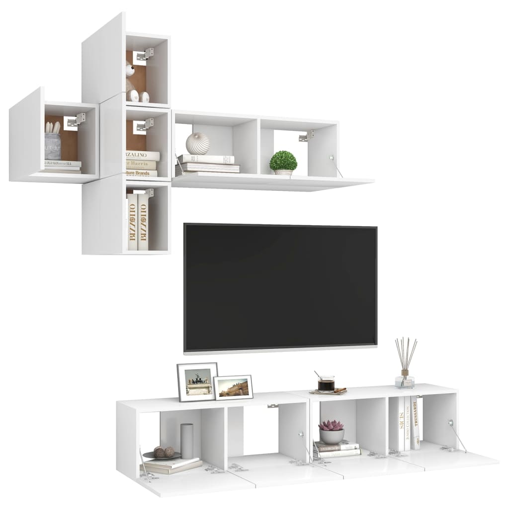 7 piece TV cabinet set white particleboard