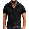 Herren Casual Einfarbige Baumwolle Leinen Kurzarm Hemd Button-Down Kragen Leicht Atmungsaktiv Urlaubs Sport Hemd für Herren