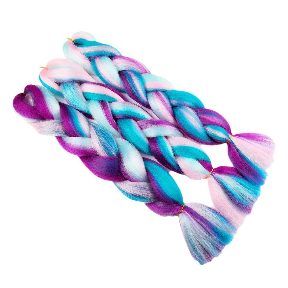 Rainbow Braiding Hair Extension 24 Inch 1 Pack Synthetic Profession Jumbo Braid in Hair Extensions 4 Tone Crochet Colored Hair Extensions for Braiding