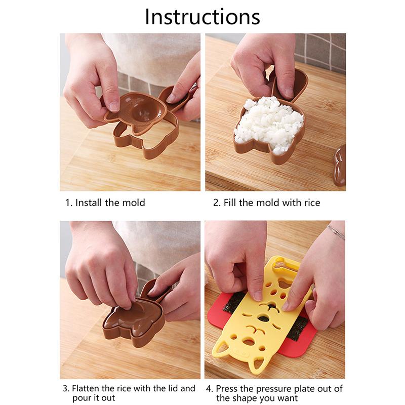1Set Cute Cartoon Sushi Mold Cat Dog Bear Rabbit Panda Rice Embossing Molds Bento Decoration Cutter Onigiri Maker Molds