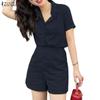 ZANZEA Damen Kurzarmbluse und Shorts Sommer Zweiteiliges Anzug-Set
