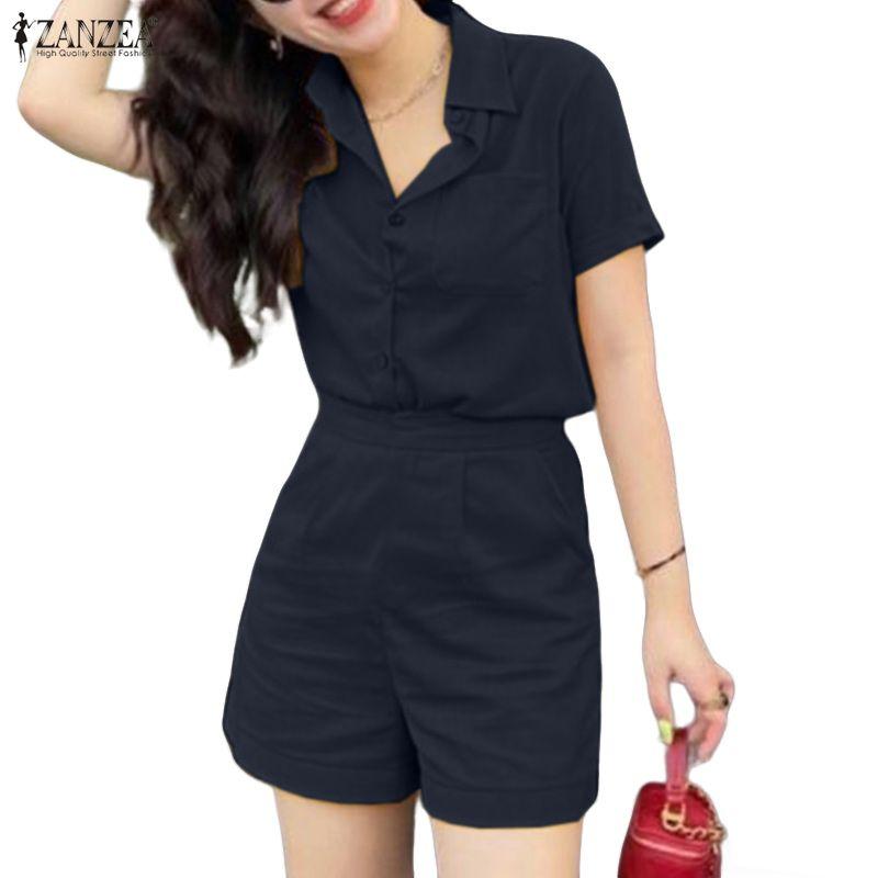 ZANZEA Damen Kurzarmbluse und Shorts Sommer Zweiteiliges Anzug-Set