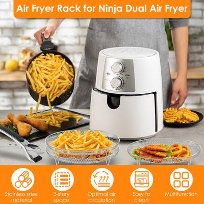 Air Fryer Rack Stainless Steel 3 Layer Air Fryer Stand Evenly Heated Baking Basket Tray Stackable Grilling Rack for Baking