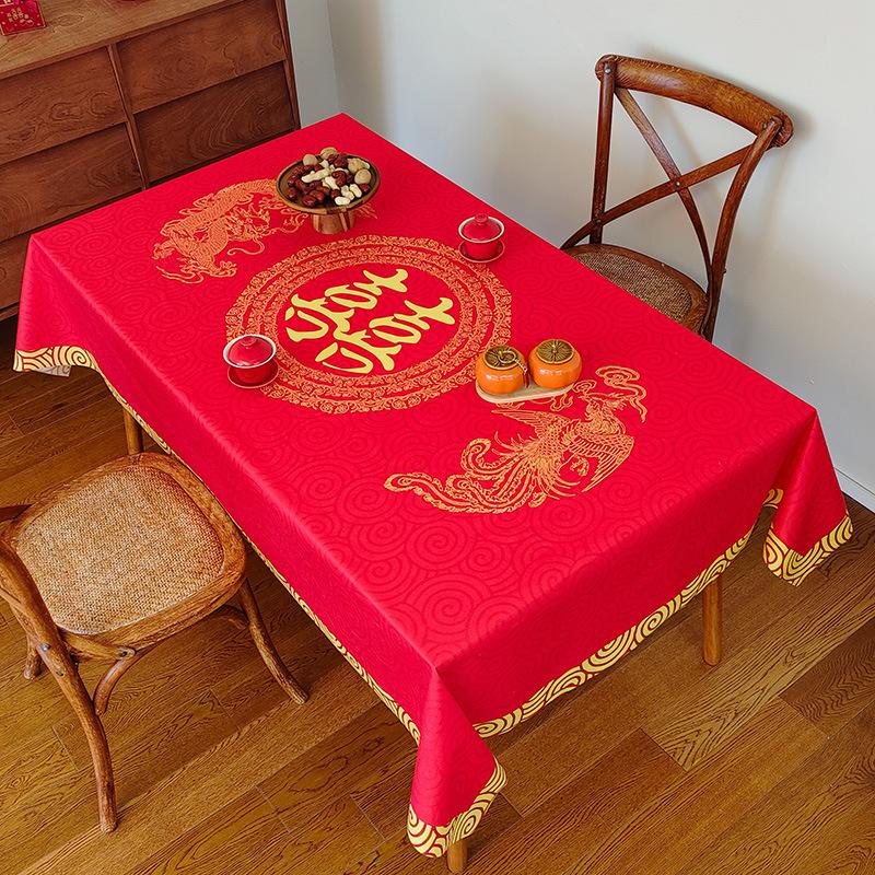 Wedding Tablecloth Red Festive Wedding Arrangement Decoration Engagement Banquet Table Coffee Table Dining Table Cloth Worship Hall Happy Tablecloth