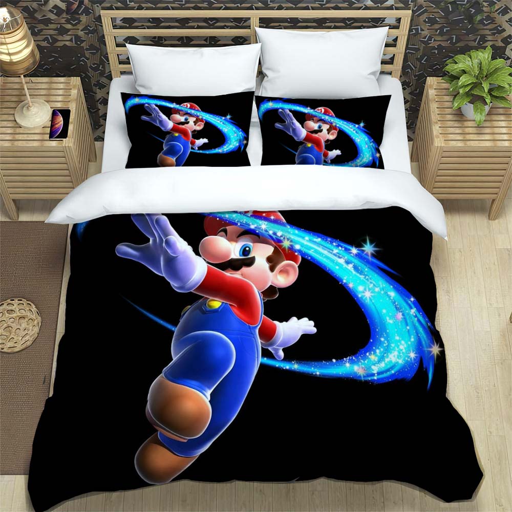 Comfortable Bedding Set, 3D Cartoon Mario Three-piece Set, Including Duvet Cover and Pillowcases.