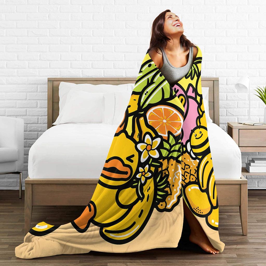 Yellow Duck Fruis Blanket  Warm Soft Funny Plush Throw Blanket For Kids Adult Couch Chair Sofa Bed Flannel Bedspread Bed Cover