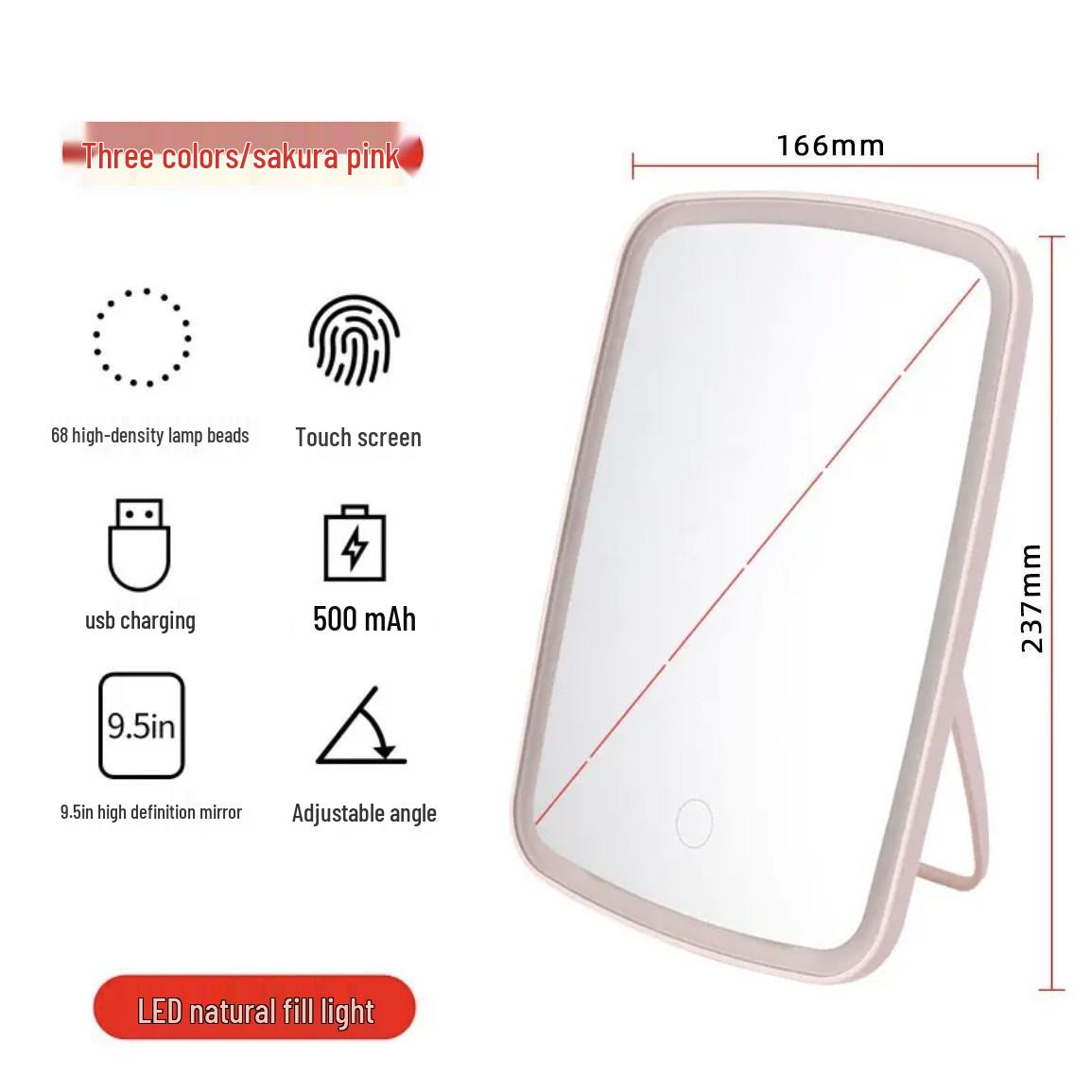 Portable LED Lighted Makeup Mirror for Travel and Home Use розовый