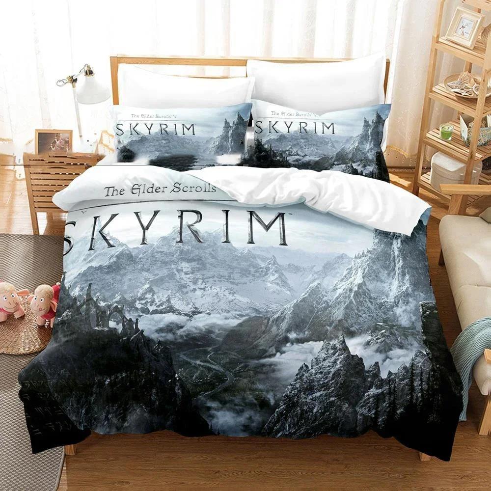 

Одеяло 3D Печать Skyrim Комплект постельного белья Elder Scrolls Спальня Односпальный Полуторный King Size Дом Comforter (quilt)-EU Single(135*200cm)3pcs