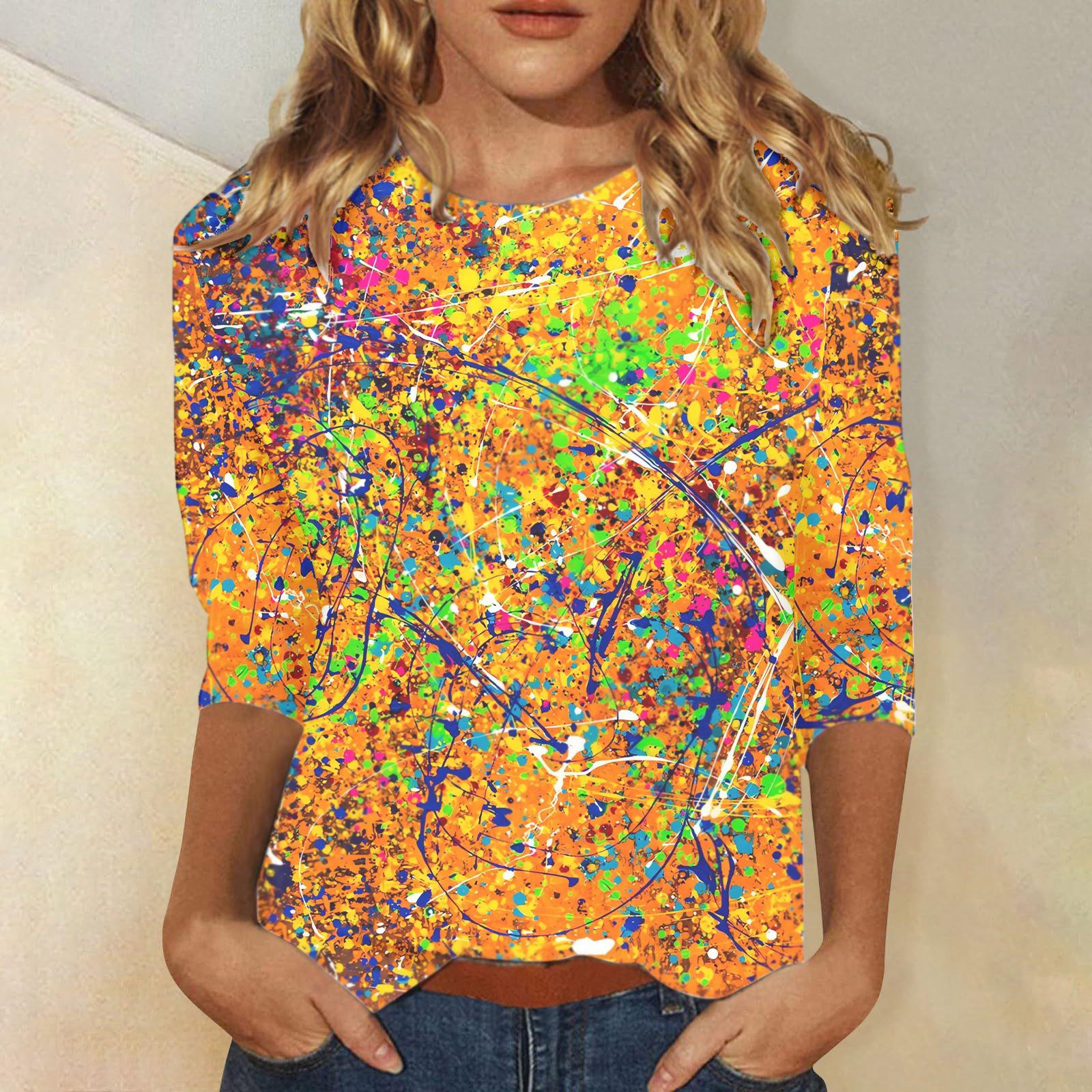 

Женская 3D-печатная модная цветная короткая футболка с рукавом семь четвертей 5XL