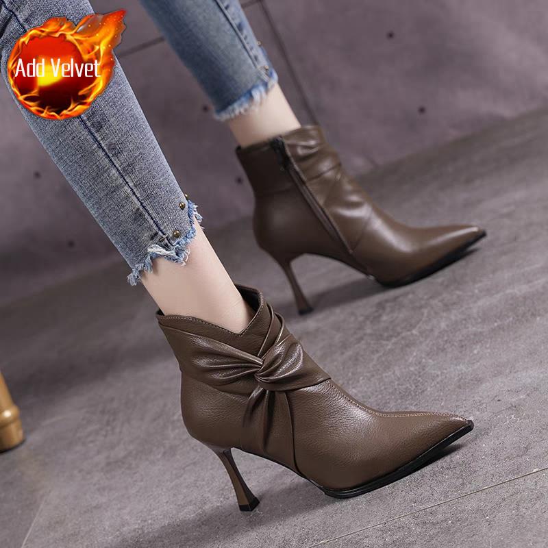 Fashion Booties Retro Style Stiletto Heel Plain Sale Large Size Warm Ankle Boots for Women High Quality Fashion 2025 Woman Short Shoes