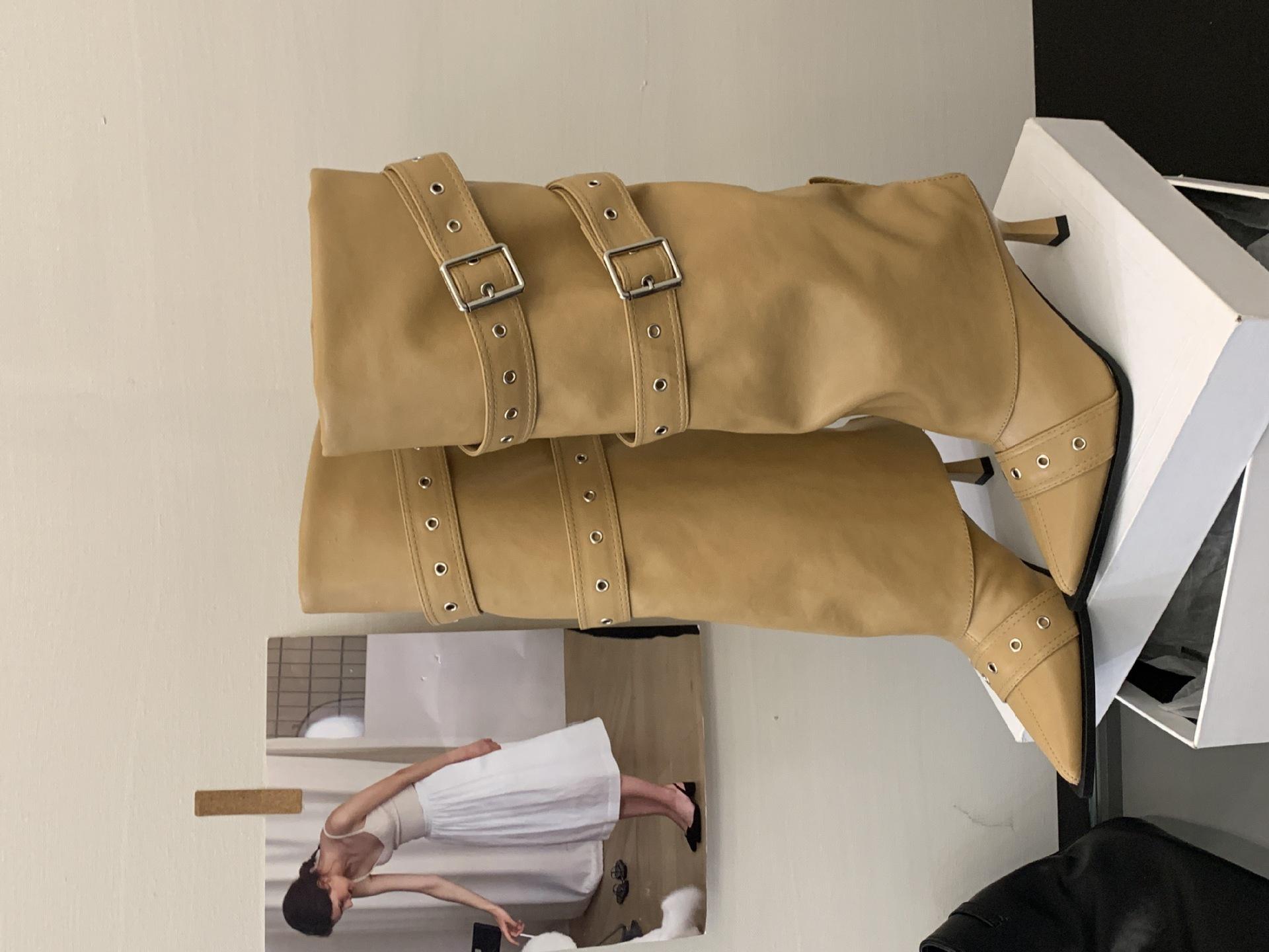 

Maillard boots riveted babes pleated piled pants tube boots 2025 new brown pointed boots women s autumn and winter 39 абрикосовый