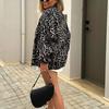 Modna Vintage Zamek Długi Rękaw Luźna Kurtka Kobiety Retro Okrągły Dekolt High Street Casual Płaszcz Nowy Design Panterka Kobieca Jesień Odzież Wierzchnia